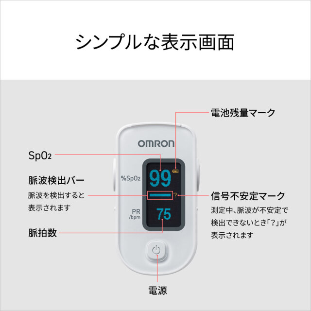 オムロン パルスオキシメーター HPO-100☆はっきり見やすいシンプル