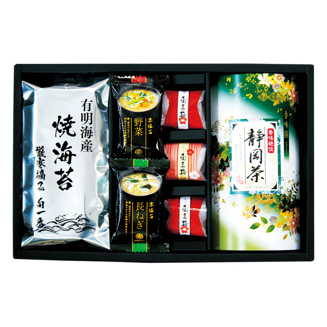 静岡茶・有明海苔・南高梅・味噌汁詰合せ（包装済）　No.40