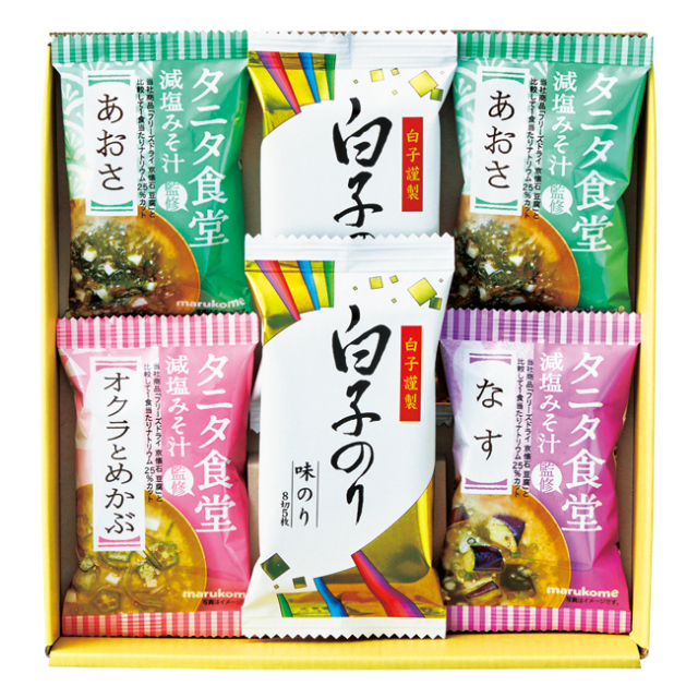 Deto2箱セットdets nashi diet 送料無料】 タニタ食堂監修減塩みそ汁・白子のり詰合せ No.15｜香典返し.JP