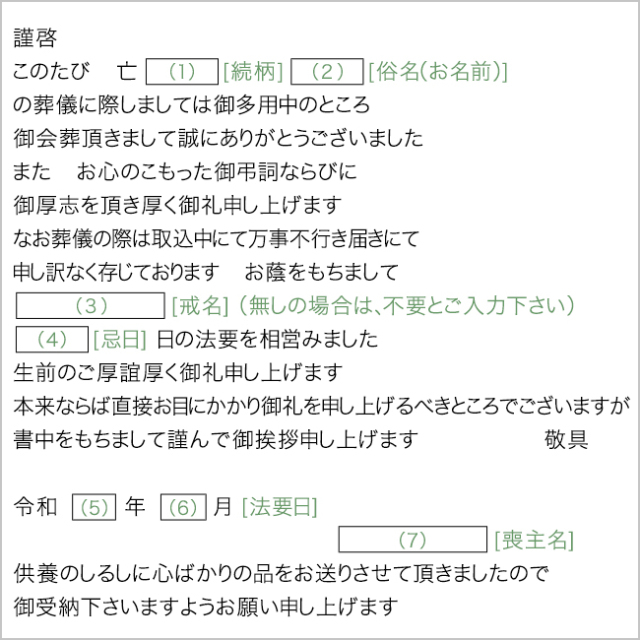 香典返し用オリジナル挨拶状（巻紙・封筒2点セット） A-2.平成文  