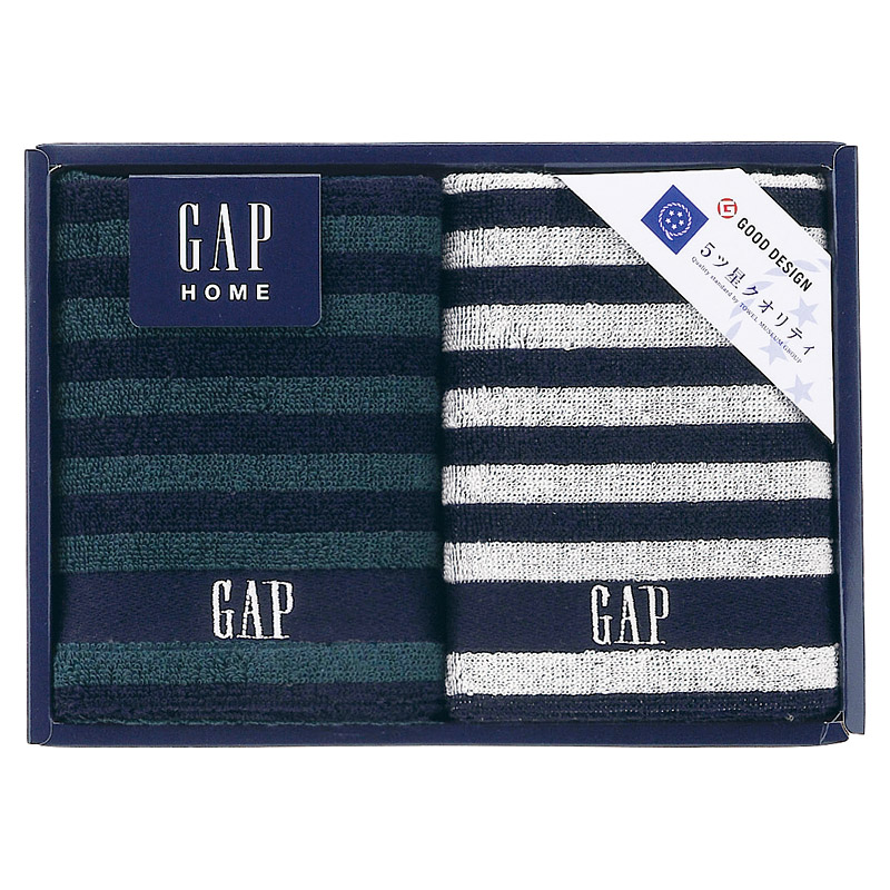 【一括お届け】GAP HOMENEW ボーダーギフトウォッシュタオル2P B2053-086