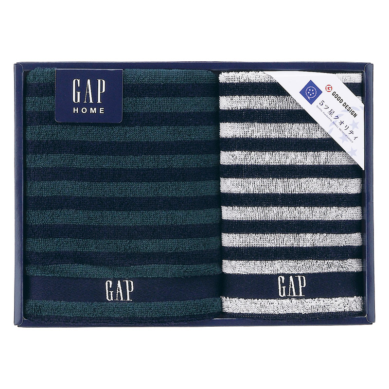 【一括お届け】GAP HOMENEW ボーダーギフトフェイスタオル＆ウォッシュタオル B2073-035