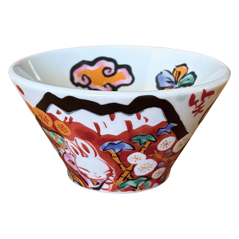 【一括お届け】夕立窯富士日記反り丼 小 赤 B2074-039