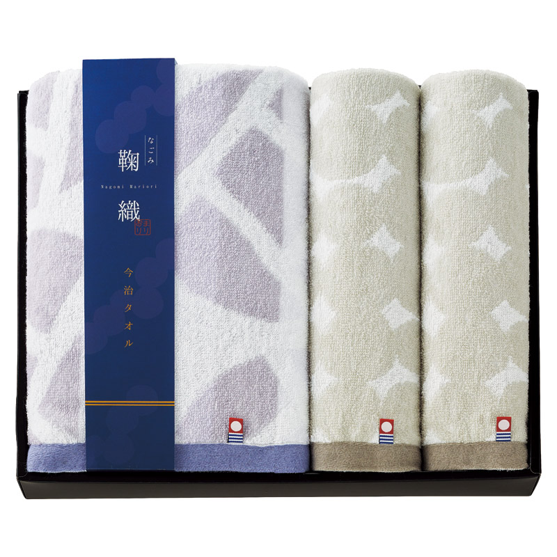【送料無料】今治なごみ鞠織バスタオル＆フェイスタオル2P B2129-047