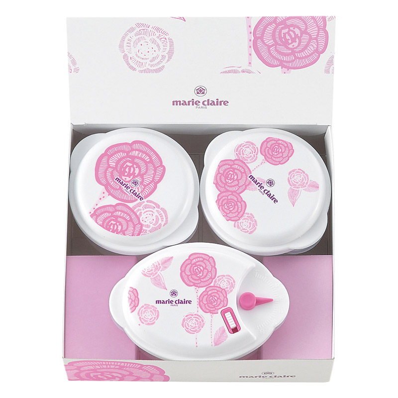 【一括お届け】マリ・クレールローズブルーミング電子レンジ容器3点セット L1015-045