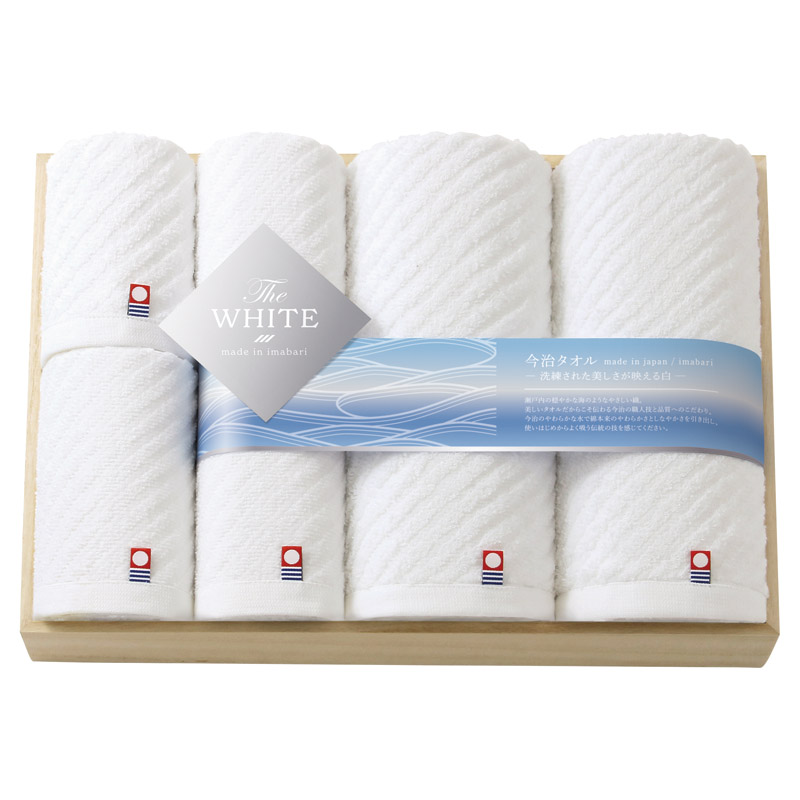 【送料無料】今治ザ ホワイト日本製 タオルセット（木箱入） L1018-085