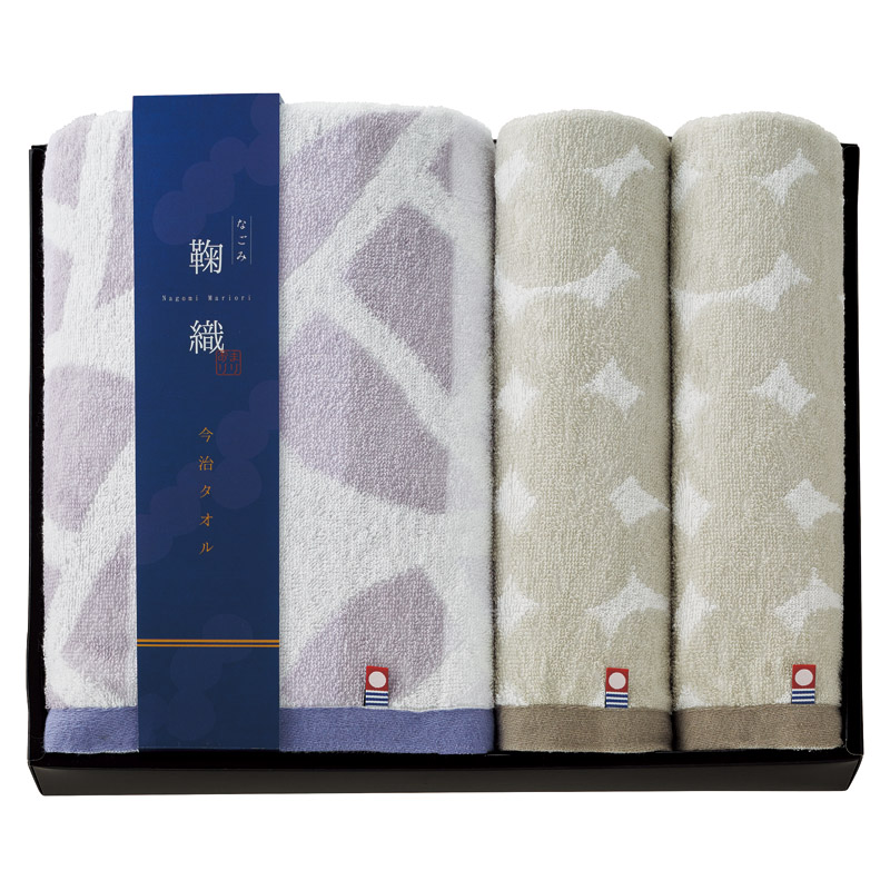 【送料無料】今治なごみ鞠織バスタオル＆フェイスタオル2P L1022-050