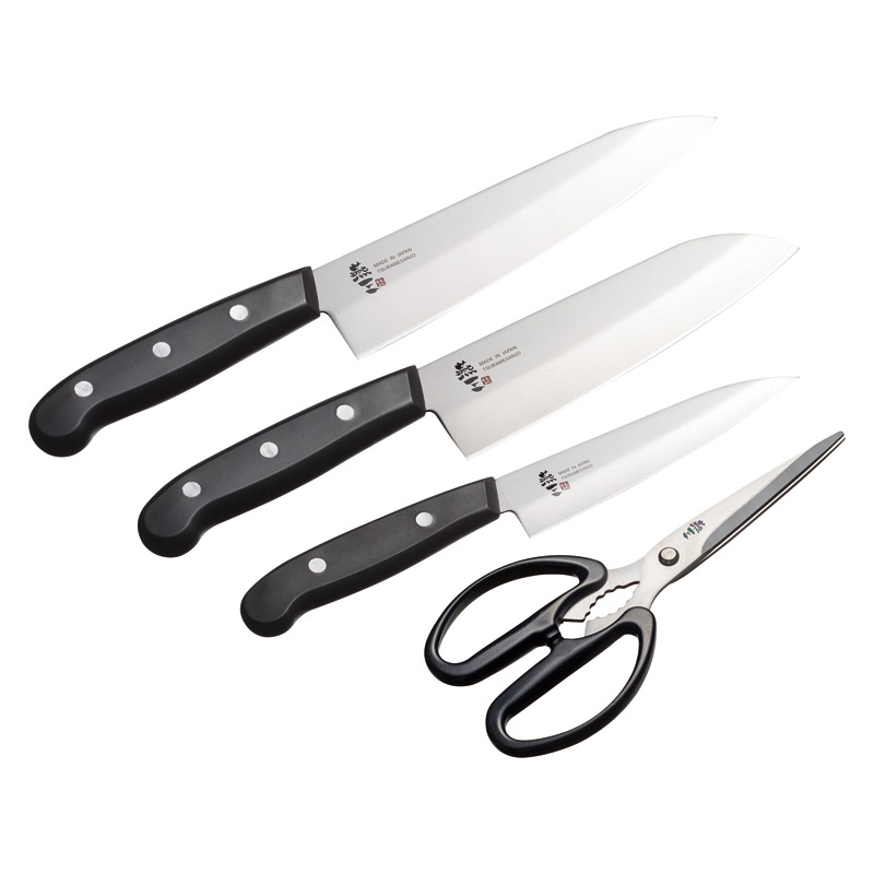 【送料無料】燕三ステンレス包丁＆キッチンハサミ4点 L1136-065