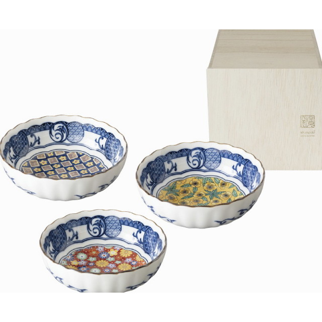 【送料無料】藍染小紋三ツ組鉢揃 B1109-534