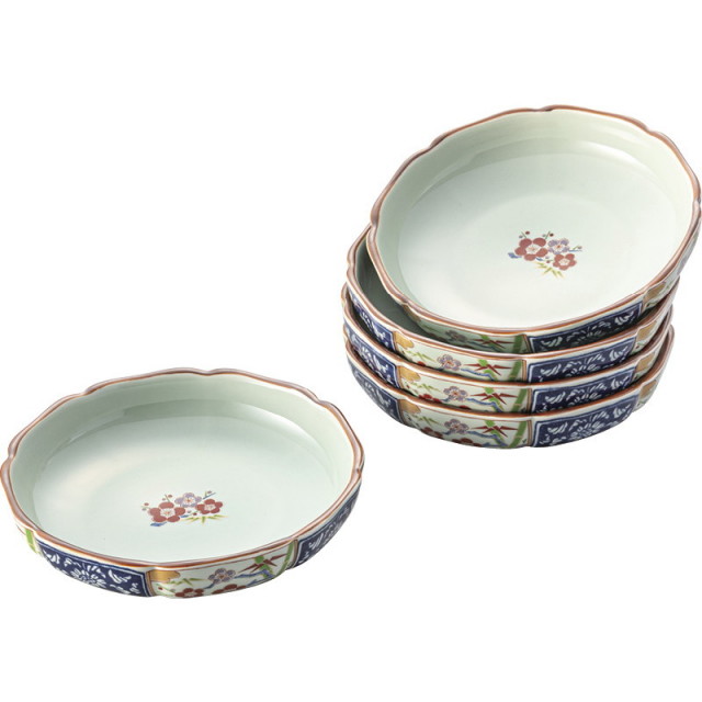 【送料無料】波佐見焼金雲香梅 桔梗渕深和皿5客揃 B1143-580