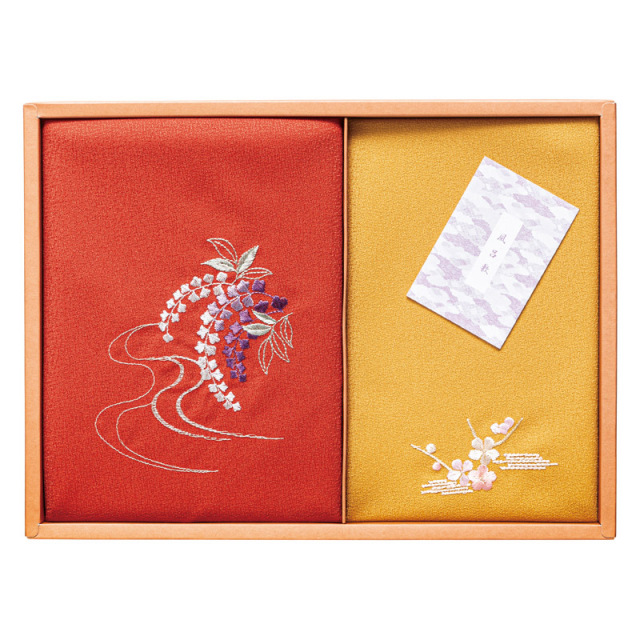 【一括お届け】洛北刺繍入り二巾風呂敷＆刺繍入り金封包み赤 B2018-146