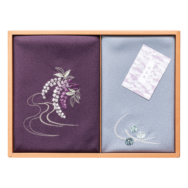 【一括お届け】洛北刺繍入り二巾風呂敷＆刺繍入り金封包み紫 B2018-150