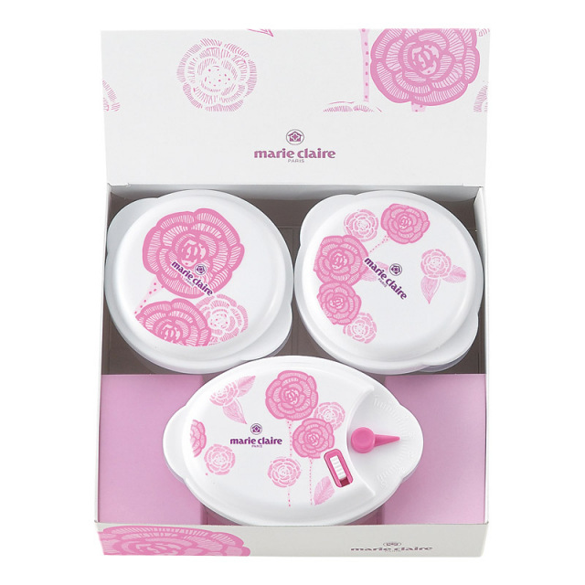 【一括お届け】マリ・クレールローズブルーミング電子レンジ容器3点セット B2038-017