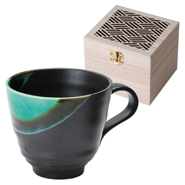【一括お届け】釉彩 マグ（木箱入）緑 B2054-097