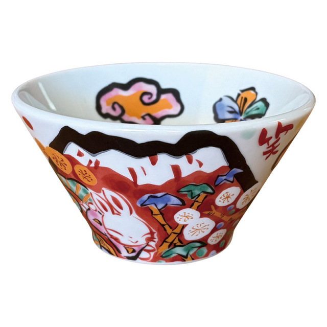 【一括お届け】夕立窯富士日記反り丼 小 赤 B2074-039