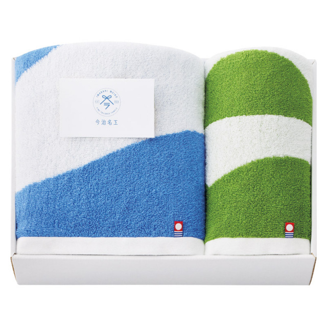 今治今治名工バスタオル＆フェイスタオルブルー×グリーン（B2132-050