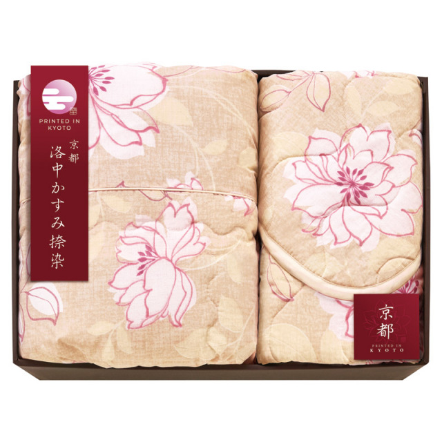 【送料無料】京都 洛中かすみ捺染肌布団＆敷パッドベージュ L1008-079
