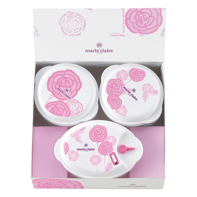 【一括お届け】マリ・クレールローズブルーミング電子レンジ容器3点セット L1015-045