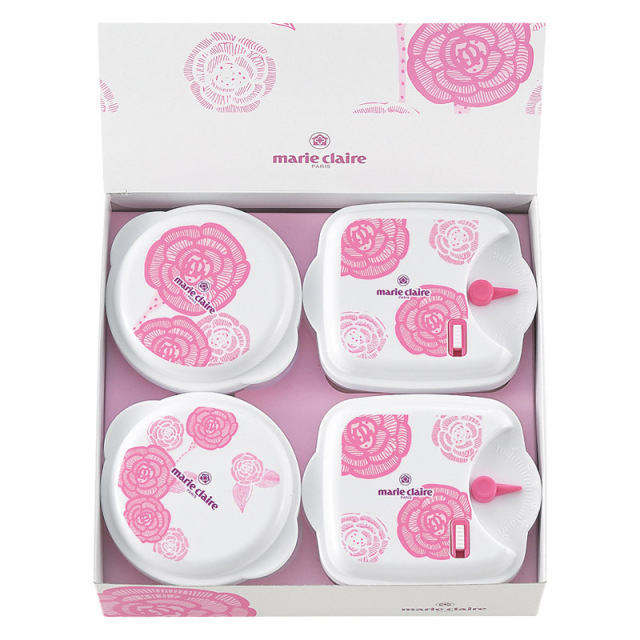 【一括お届け】マリ・クレールローズブルーミング電子レンジ容器4点セット L1015-059