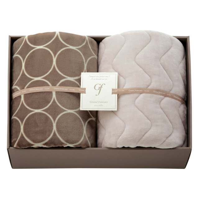 【送料無料】グランフランセヌーベルハイソフトタッチマイヤー毛布＆吸湿発熱綿入り敷パットグレージュ L1047-078