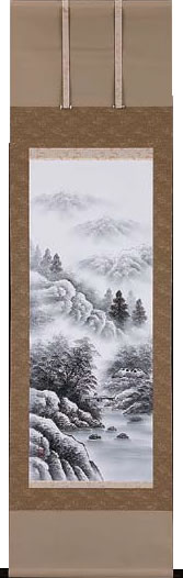 掛け軸 水墨山水 木村涌谷 尺五立 【通販】