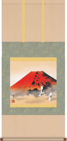 掛け軸 赤富士飛翔 鈴村秀山 尺五 【通販】