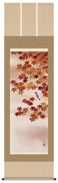 掛け軸 紅葉に小鳥 長江桂舟
