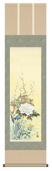掛け軸 四季花 １