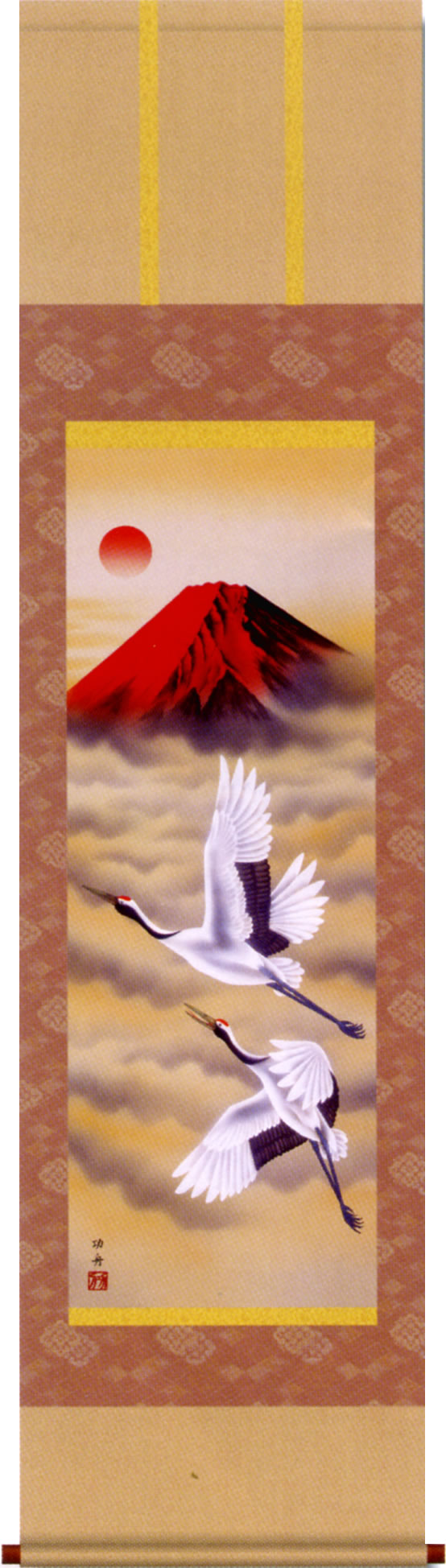 掛け軸 赤富士飛翔 瀬田功舟 尺三