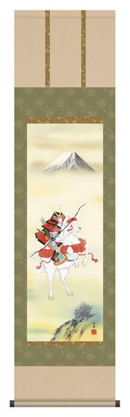 掛け軸 白馬武者