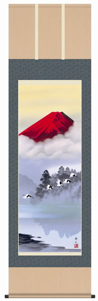 掛け軸　富岳飛翔の図　鈴村秀山　赤富士　縁起　古美術　日本画　絵画 楽天市場】掛け軸 赤富士飛翔 (鈴村秀山) 送料無料 掛軸