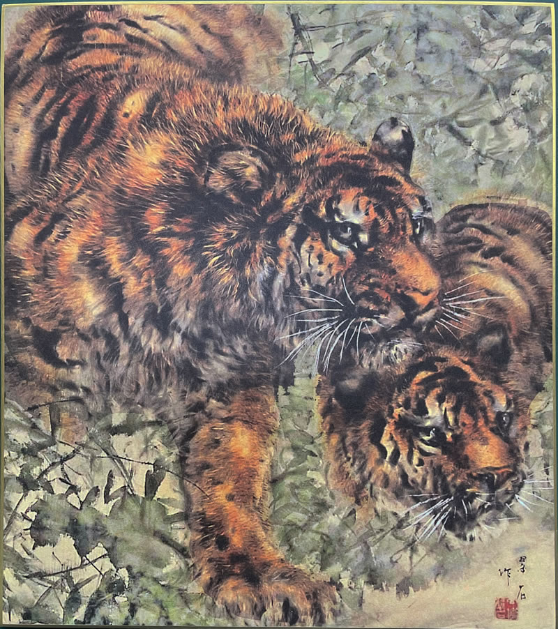 真作 福田浩湖 日本画 画賛 猛虎一撃 寅 肉筆 落款 大色紙 36×30 真作 福田浩湖 日本画 画賛 猛虎一撃 寅 肉筆 落款 大色紙 36×30