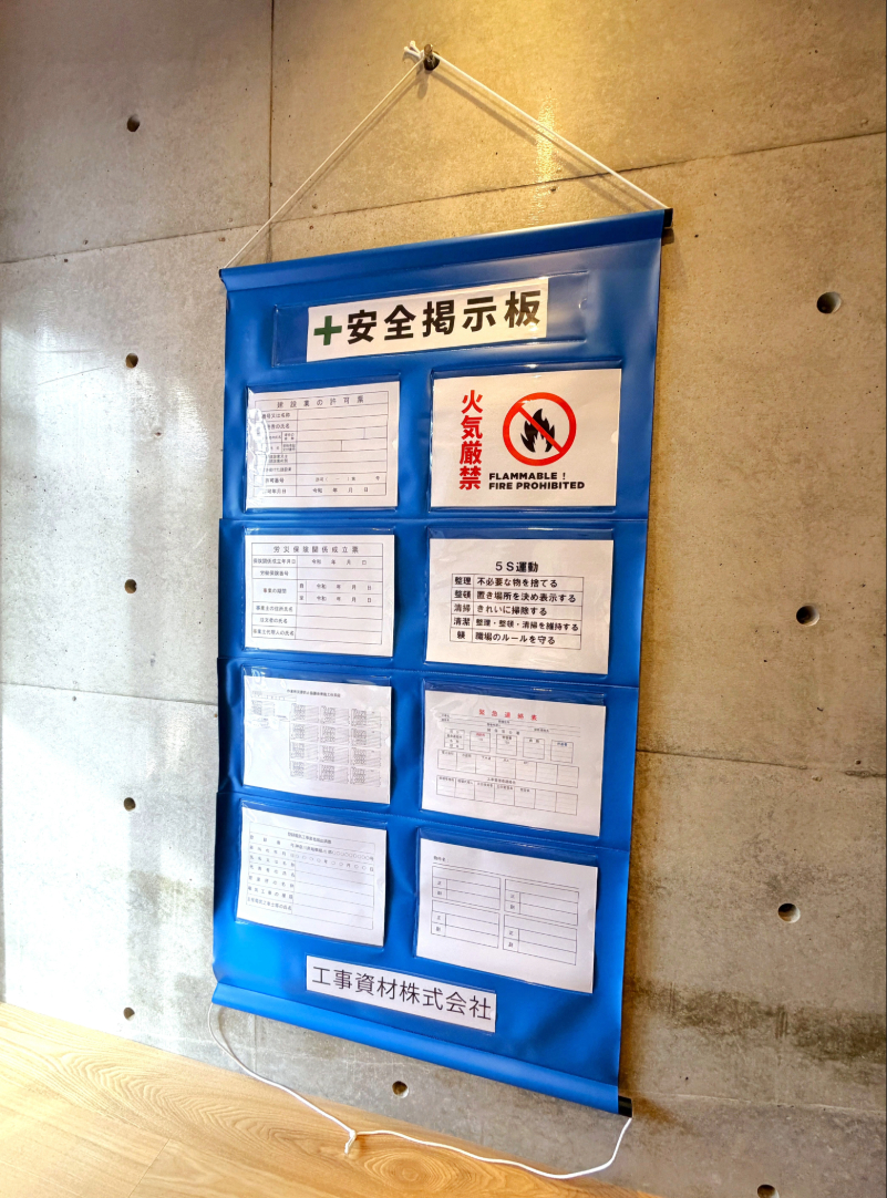 フリー安全掲示板 A3ヨコ×8枚収納 日本製 ブルー 吊り下げ 工事管理 ラミネート用紙対応 5枚セット AZKJ_A38_5