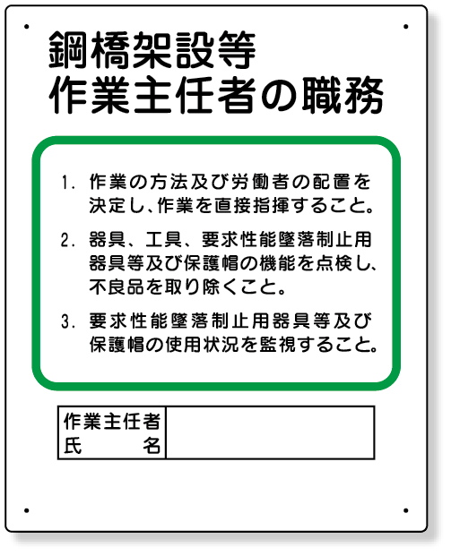 356-32A 作業主任者職務板　鋼橋架設等