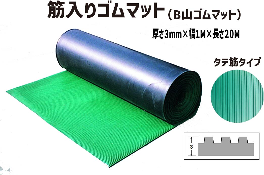 筋入りゴムマット（B山ゴムマット）20m巻 タテ筋タイプ