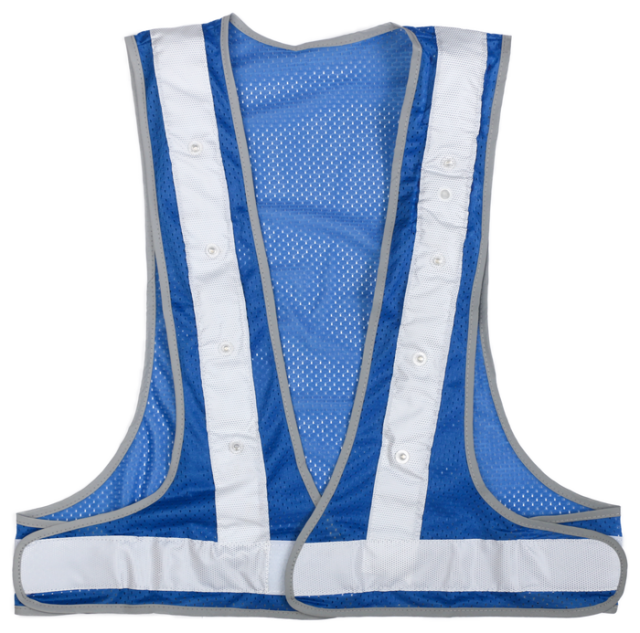 LEDオールシーズンメッシュベスト「光輝」 ブルー メッシュ / ホワイト 反射材 / 赤 LED