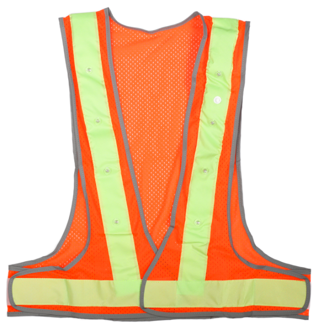 LEDオールシーズンメッシュベスト「光輝」 オレンジ メッシュ / ライムグリーン 反射材 / 赤 LED