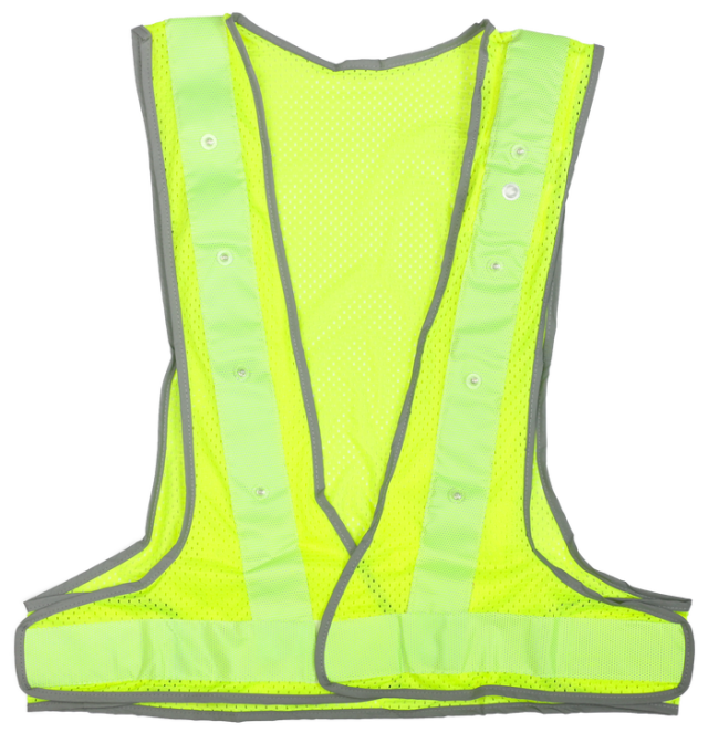 LEDオールシーズンメッシュベスト「光輝」 イエロー メッシュ / ライムグリーン 反射材 / 赤 LED