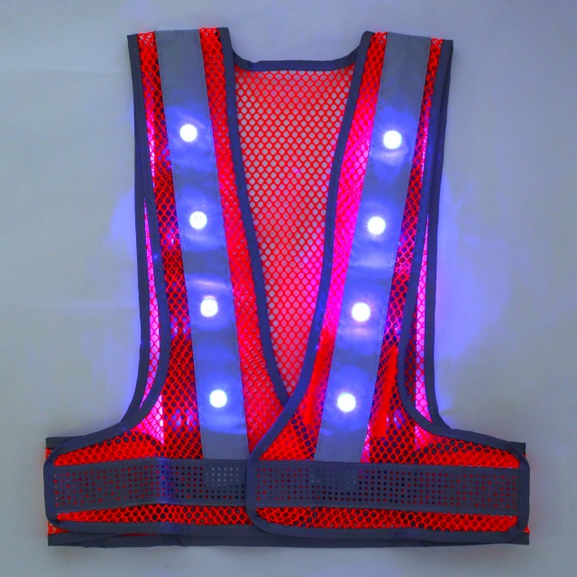 メッシュの粗いLEDベスト「LEDアラベス」青色LED(B)・ピンク×シルバー 20着 MBL-LED-PS-B-20