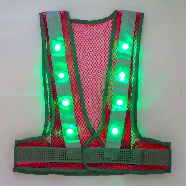 メッシュの粗いLEDベスト「LEDアラベス」緑色LED(G)・アクアブルー×シルバー 20着 MBL-LED-ABS-G-20