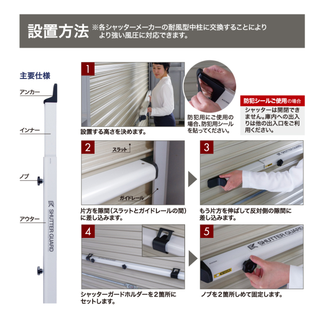 工事資材コム｜南国殖産 シャッターガード SG-250 ホワイト 内法幅2.5m 