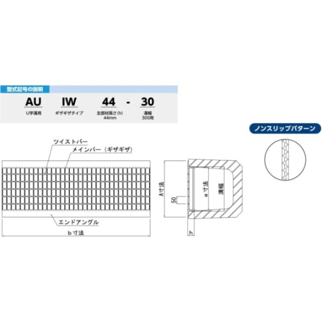 オカグレート歩道U字溝用グレーチング 一般用・普通目ギザギザタイプ(290×995×38) AUIW38-30 T-6 auiw38-30-t-6