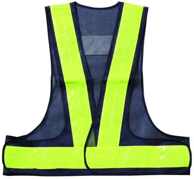 高輝度マイクロプリズム反射ベスト 70mm幅テープ 紺 メッシュ / ライムイエロー 反射材