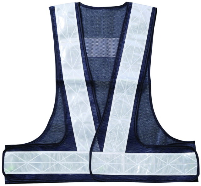 高輝度マイクロプリズム反射ベスト 70mm幅テープ 紺 メッシュ / 白 反射材