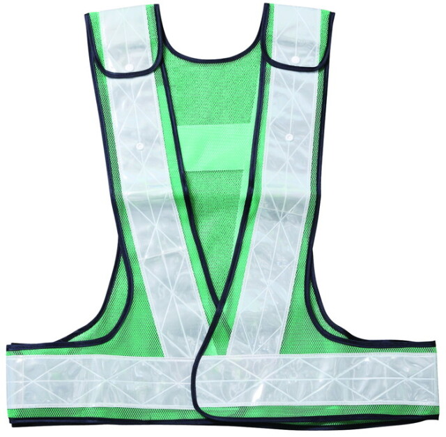サイズ調整型安全ベスト 70mm幅 緑 メッシュ / 白 反射材