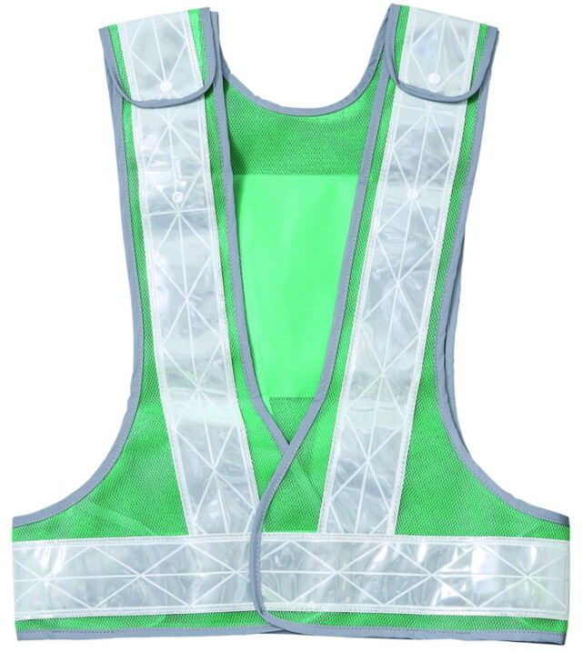 サイズ調整型安全ベスト 70mm幅 台形シート付 緑 メッシュ / 白 反射材