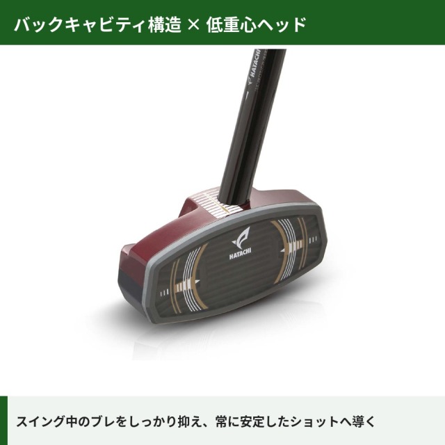 ヘッド斜めバックキャビティ構造 × 低重心ヘッドスイング中のブレをしっかり抑え、常に安定したショットへ導く