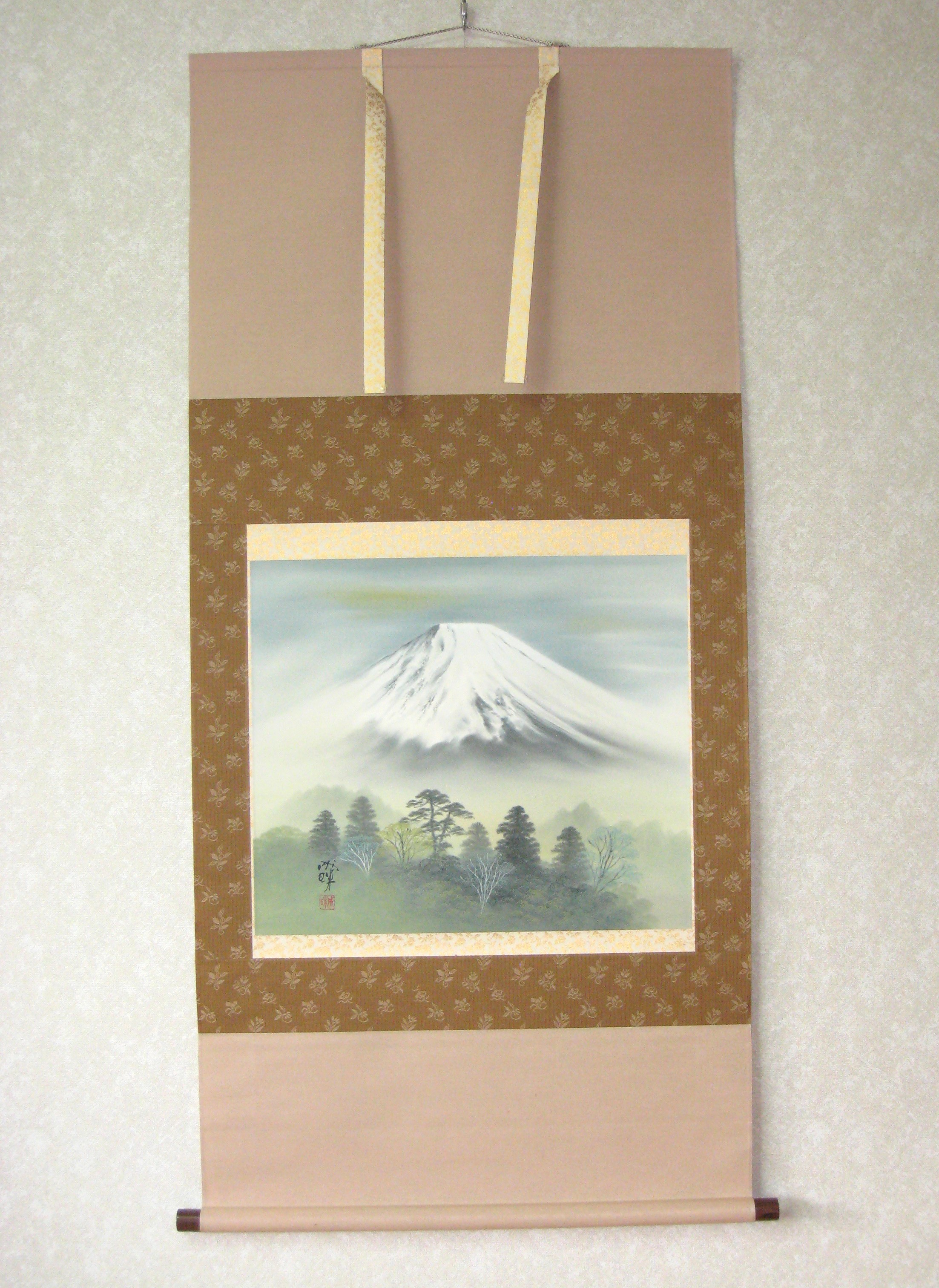 掛け軸　富峰風景(富士山)◆成瑞