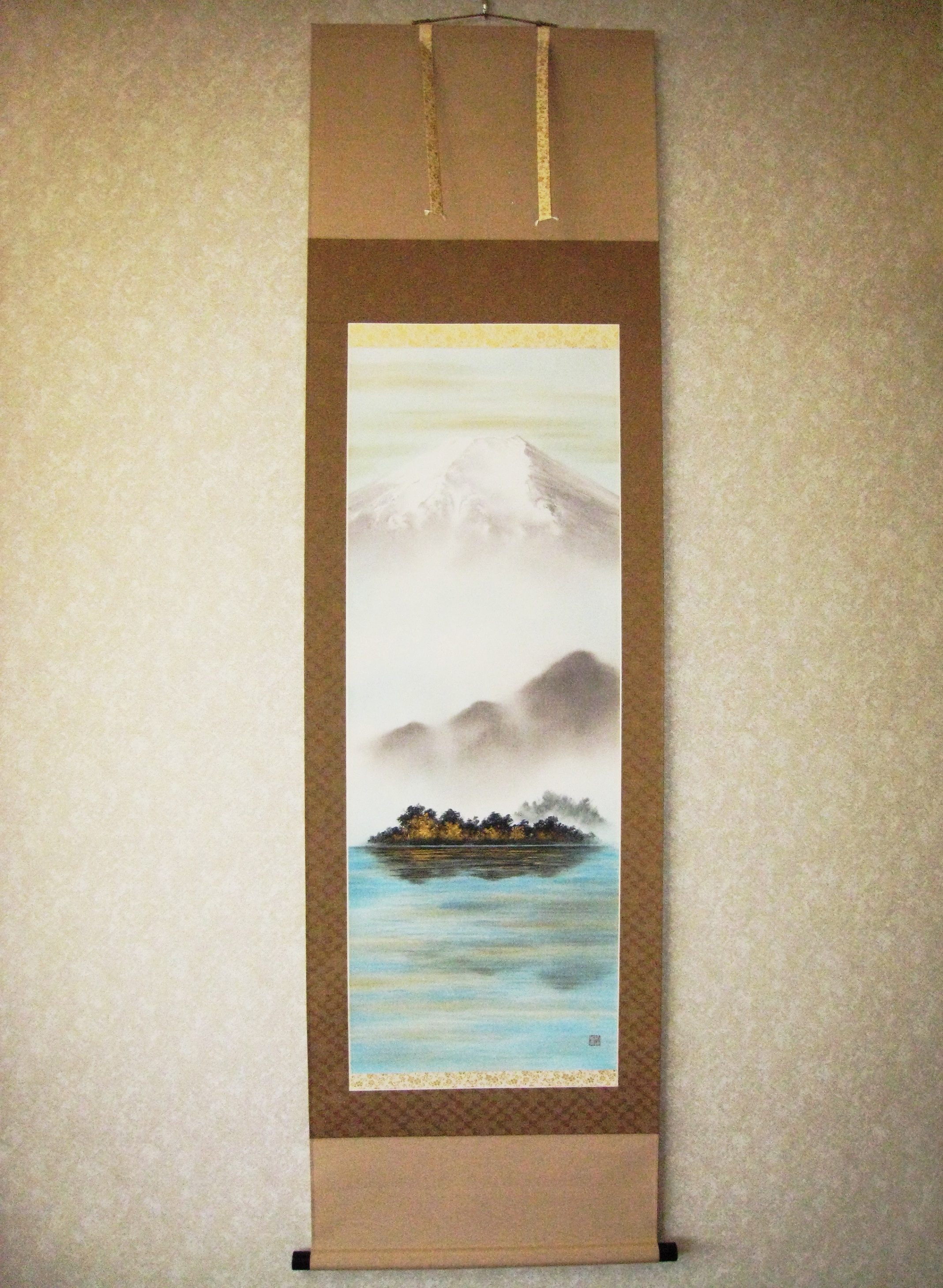 掛け軸　湖上富士◆稲垣雅彦
