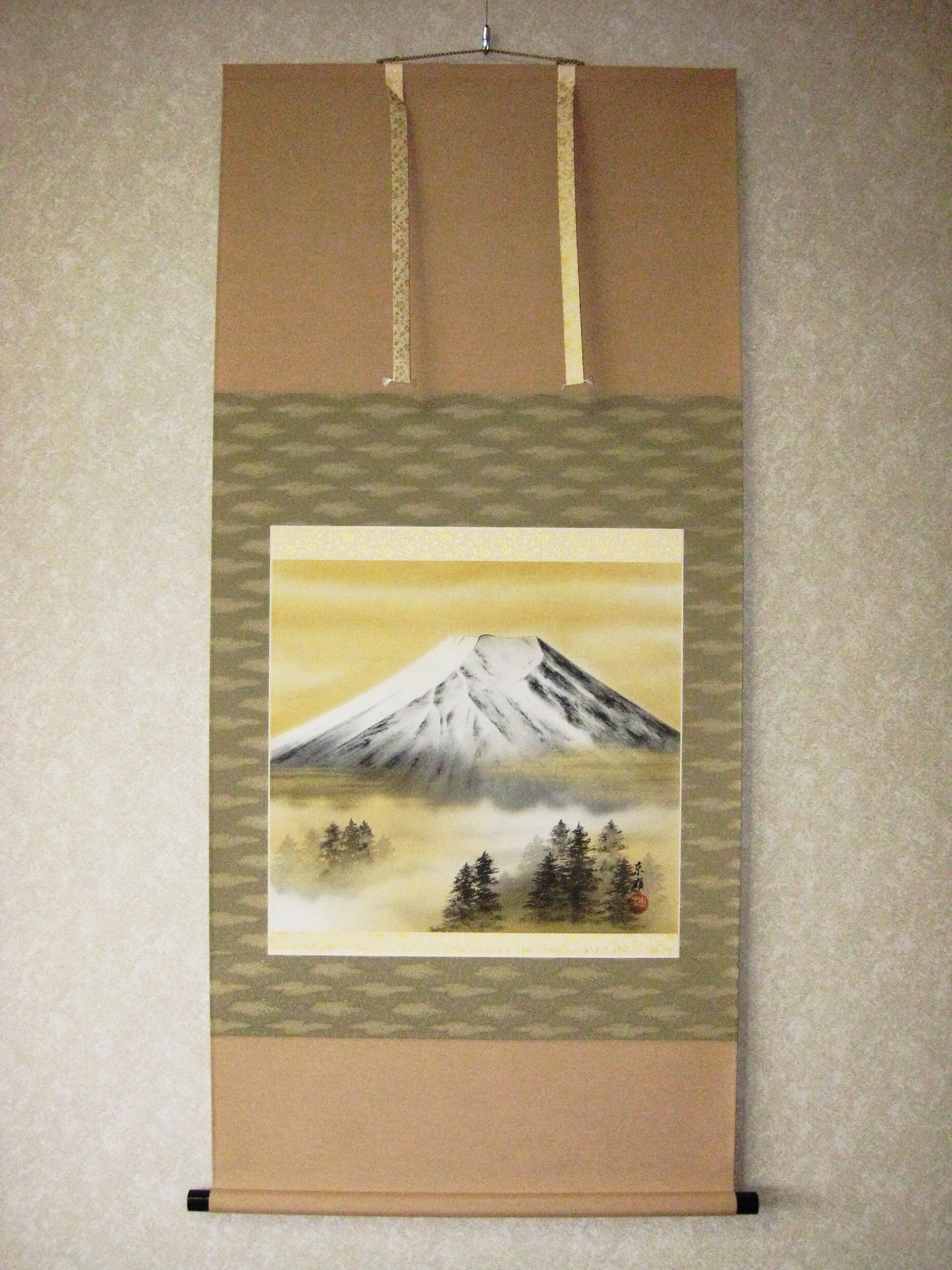掛け軸　富士◆岩田東嶺　尺八横